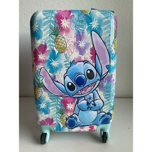Bioworld Disney Stitch 20” Carry On Hardside Wheeled Spinner Suitcase Hibiscus